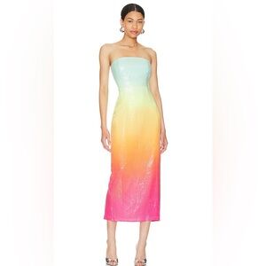 RUNAWAY THE LABEL benito midi dress in multi NWT L embellished sequins Revolve